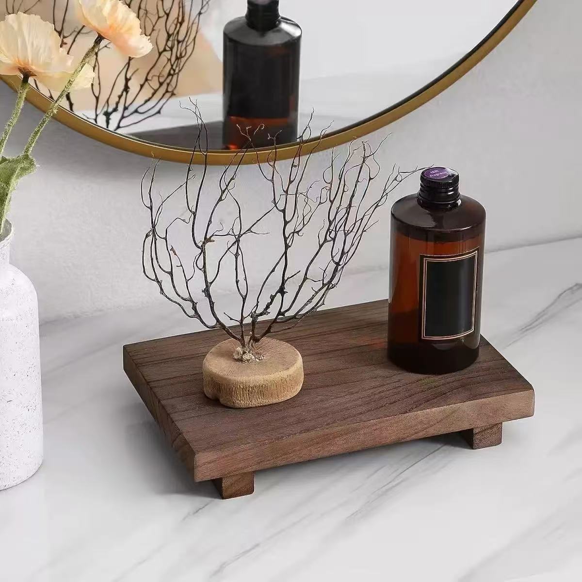 Zara Home Bathroom Tray - Drewniana taca dekoracyjna w stylu vintage,