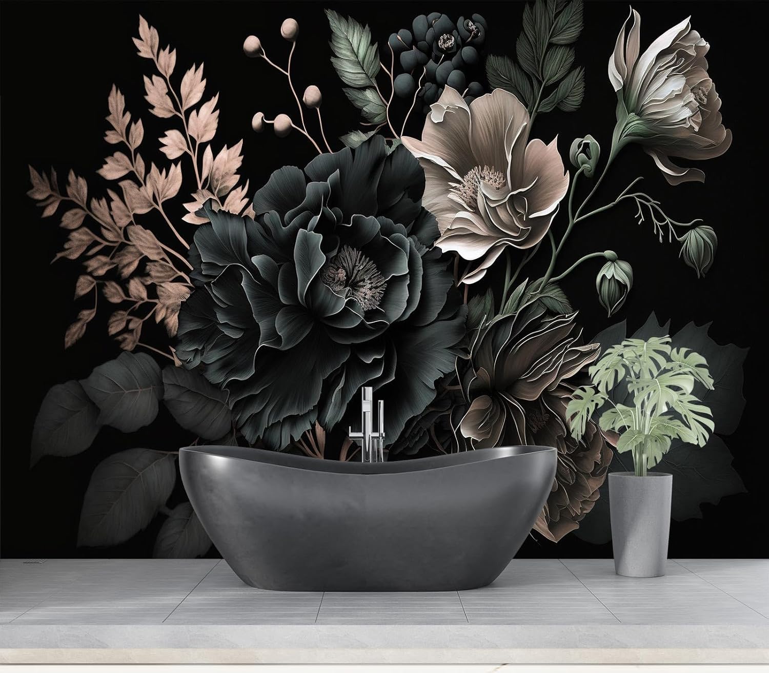 Dramatyczna, ciemna, kwiatowa, – Home Bathroom Wallpaper recenzja i cena